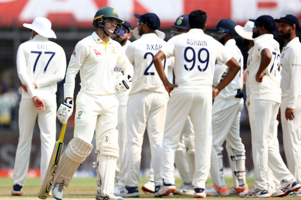 Alex Carey of Australia walks off after he was dismissed by Ravichandran Ashwin of India. (Photo by Robert Cianflone/Getty Images)
