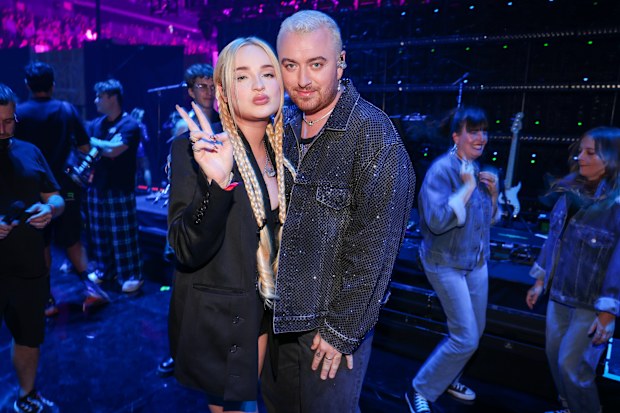Kim Petras and Sam Smith backstage in Las Vegas, Nevada