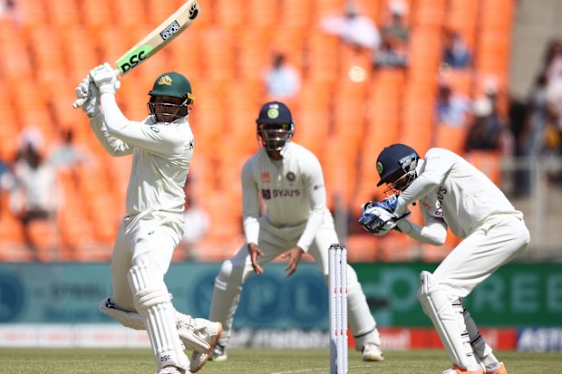 AHMEDABAD, INDIA - MARCH 09: Usman Khawaja of Australia bats during day one of the Fourth Test match in the series between India and Australia at Sardar Patel Stadium on March 09, 2023 in Ahmedabad, India. (Photo by Robert Cianflone/Getty Images)
