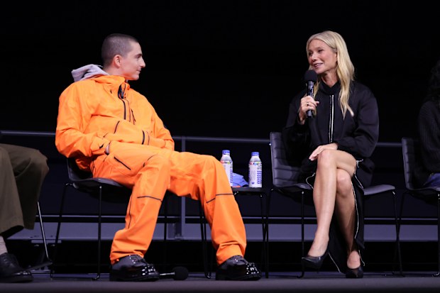 LOS ANGELES, CALIFORNIA - NOVEMBER 14: Timothée Chalamet and Gwyneth Paltrow seen at a Special Screening of A24's "Marty Supreme" at Academy Museum of Motion Pictures on November 14, 2025 in Los Angeles, California. (Photo by Eric Charbonneau/A24 via Getty Images)