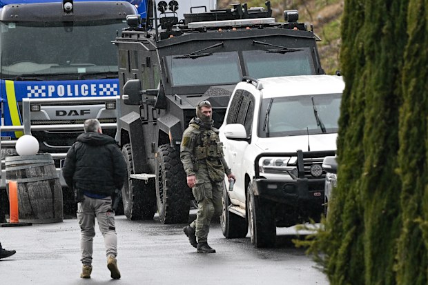 Porepunkah police shooting. Police compound at Feather Top Winery, Porepunkah.  27th August 2025, The Age news Picture by JOE ARMAO