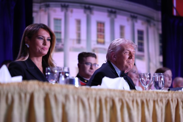 First lady Melania Trump and President Donald Trump attend the annual White House Correspondents Dinner at the Washington Hilton, Saturday, March 25, 2026, in Washington. (AP Photo/Tom Brenner)