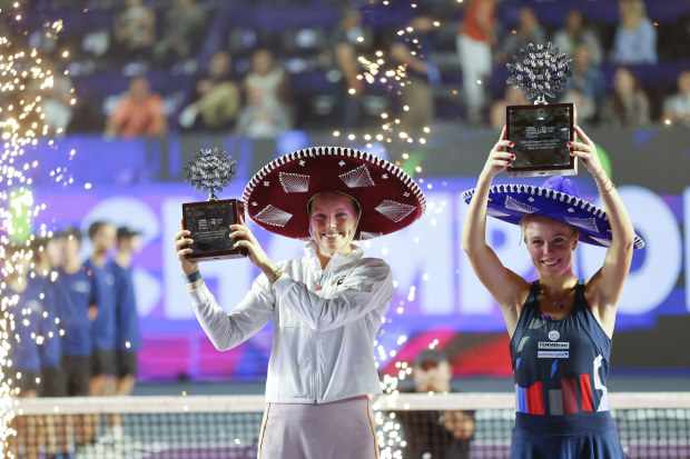 Olivia Gadecki of Australia and Magdalena Frech of Poland pose with trophy after the singles final match as part of the Hologic WTA Tour at Panamerican Tennis Center on September 15, 2024 in Guadalajara, Mexico. (Photo by Jam Media/Getty Images)