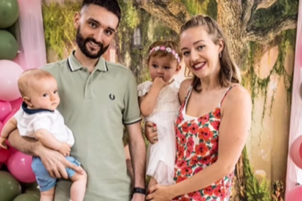 The Wanted singer Tom Parker and wife Kelsey Parker and their two children.