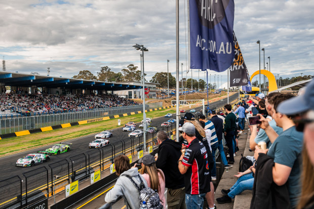 The start of a GT World Challenge Australia race at Sydney Motorsport Park.