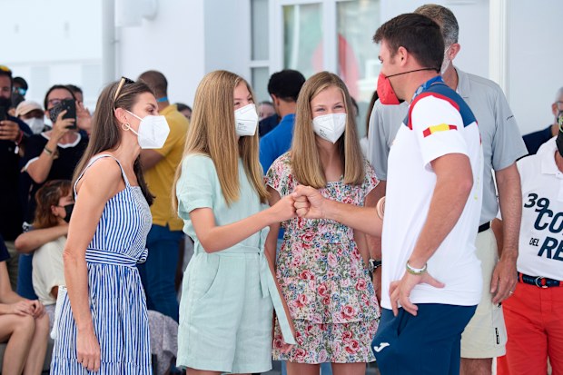 Queen Letizia, Princess Leonor and Infanta Sofia meet Olympic sailor Joan Cardona. 2021