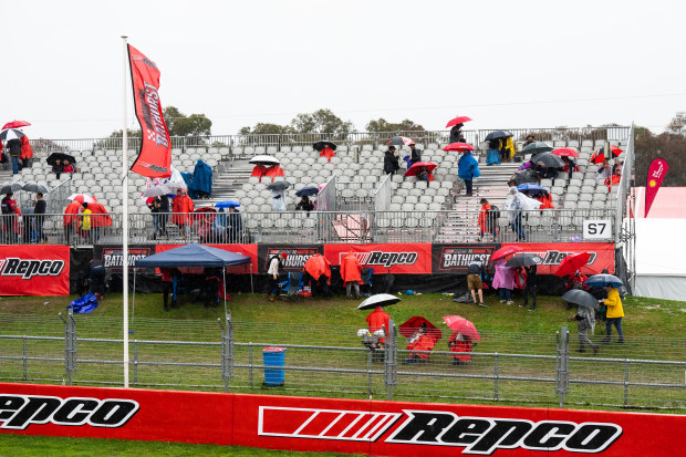 Race fans are pictured during the top 10 shoot out for the Bathurst 1000, which is race 30 of 2022 Supercars Championship Season at Mount Panorama on October 08, 2022 in Bathurst, Australia. (Photo by Daniel Kalisz/Getty Images)