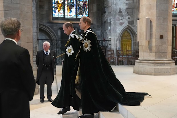 Prince Edward, Duke of Edinburgh (R) and Prince William, Prince of Wales (C,L), known as the Duke of Rothesay when in Scotland 