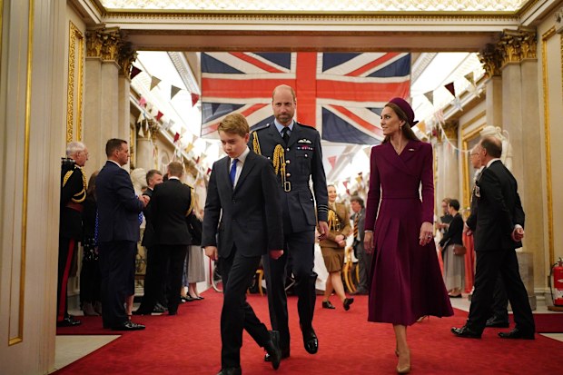 Prince George with the Prince of Wales and the Princess of Wales join Second World War veterans at a tea party in Buckingham Palace, central London, following the military procession to mark the 80th anniversary of VE Day. Picture date: Monday May 5, 2025. PA Photo. See PA story MEMORIAL VEDay. Photo credit should read: Yui Mok/PA Wire