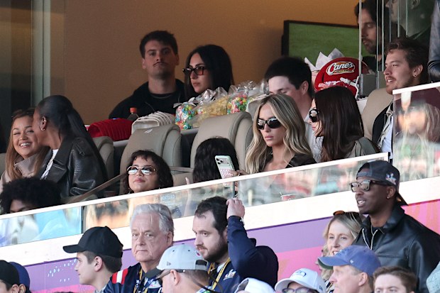 Madison Bailey, Isabela Moner, Alix Earle and Dylan Sprouse attend Super Bowl LX at Levi's Stadium on February 8, 2026 in Santa Clara, California.