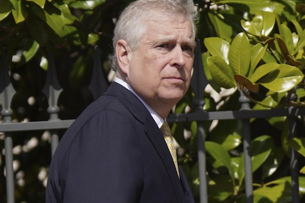 Britain's Prince Andrew leaves after attending the Easter Matins Service at St George's Chapel at Windsor Castle in Windsor, England, Sunday April 9, 2023. (Yui Mok/Pool via AP)