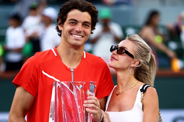 Taylor Fritz and Morgan Riddle after he won the ATP Indian Wells Masters.