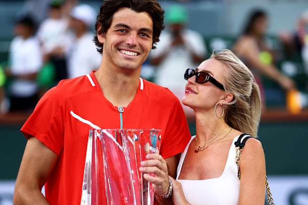 Taylor Fritz and Morgan Riddle after he won the ATP Indian Wells Masters.