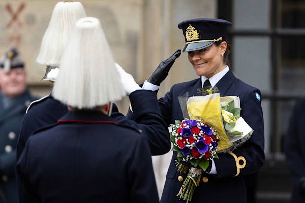 STOCKHOLM, SWEDEN - MARCH 12: Crown Princess Victoria of Sweden attends The Crown Princess' Name Day celebrations at The Royal Palace on March 12, 2025 in Stockholm, Sweden. (Photo by Michael Campanella/Getty Images)