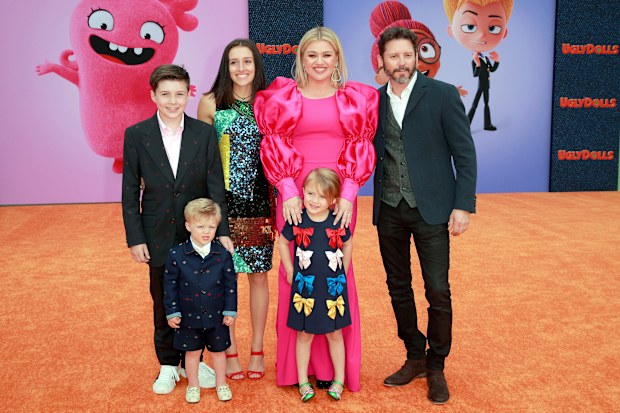 LOS ANGELES, CALIFORNIA - APRIL 27: (L-R) Seth Blackstock, Remington Alexander Blackstock, Savannah Blackstock, Kelly Clarkson, River Rose Blackstock, and Brandon Blackstock attend STX Films World Premiere of "UglyDolls" at Regal Cinemas L.A. Live on April 27, 2019 in Los Angeles, California. (Photo by Rich Fury/Getty Images)