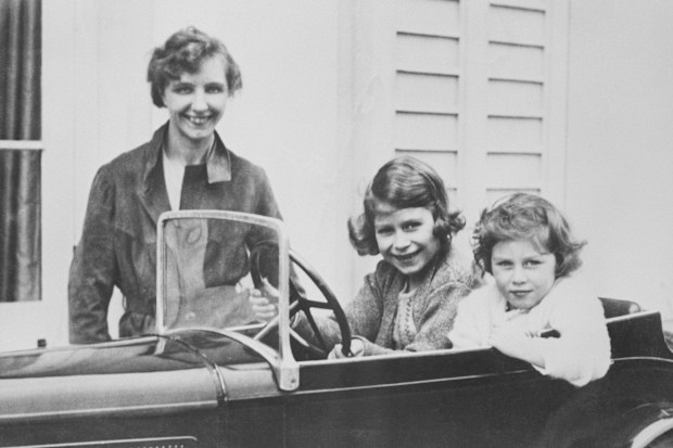 Princess Elizabeth (later Queen Elizabeth) and her younger sister Princess Margaret with their governess, Marion Crawford.