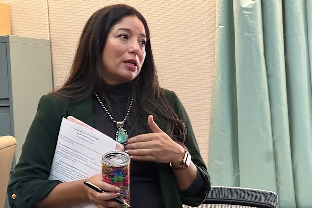 Democratic state Rep. Andrea Romero of Santa Fe, N.M., talks about launching a bipartisan truth commission into abuses at a secluded desert ranch where financier and sex offender Jeffrey Epstein once entertained guests, and whether local authorities looked the other way, on Tuesday, Feb. 17, 2026, at the state Capitol in Santa Fe.  