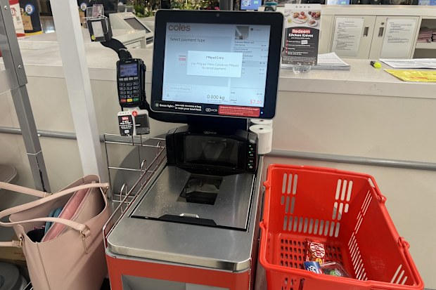 coles supermarket self service check out section