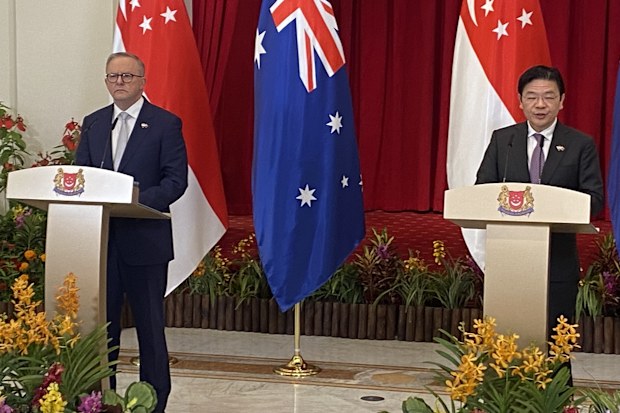 Prime Minister Anthony Albanese and Singaporean acting PM Lawrence Wong in Singapore on Friday June 2 2023.