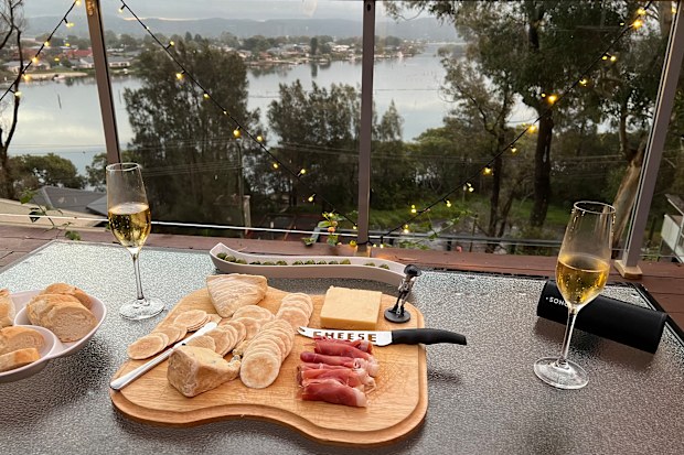 Cheese platter for two with a spectacular water view