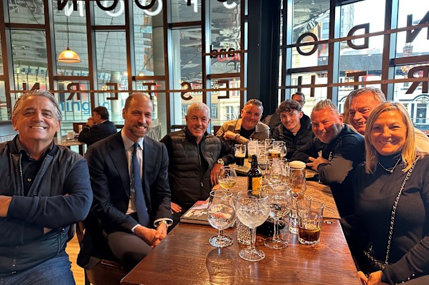 The Prince of Wales meeting Aston Villa supporters in a Wetherspoons pub in the centre of Birmingham 