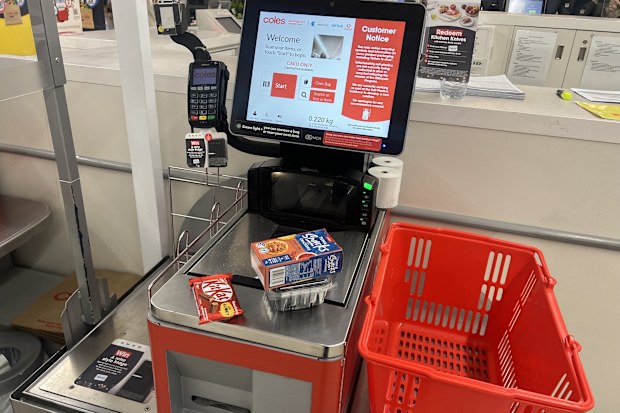 coles supermarket self service check out section