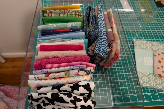 Sewing room storage makeover with Kmart's smooth and shiny plastic tubs