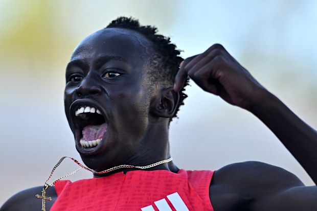Gout Gout erupts with joy after clocking 19.98 seconds.