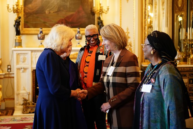 Queen Camilla speaks with former Australian Prime Minister Julia Gillard 