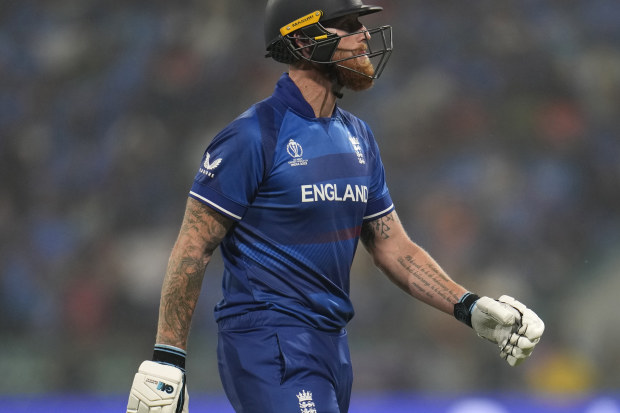 England all-rounder Ben Stokes trudges off after losing his wicket in Lucknow.
