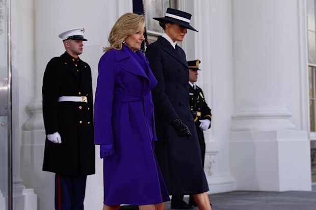Jill Biden and Melania Trump depart from the White House ahead of the 60th presidential inauguration in Washington, DC, US, on January 20, 2025. 