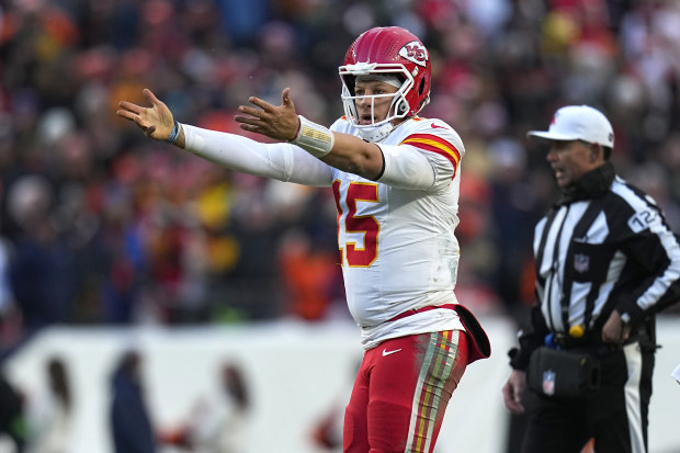 Kansas City Chiefs quarterback Patrick Mahomes reacts after throwing an incomplete pass during the second half of an NFL football game against the Denver Broncos Sunday, Oct. 29, 2023, in Denver. (AP Photo/Jack Dempsey)