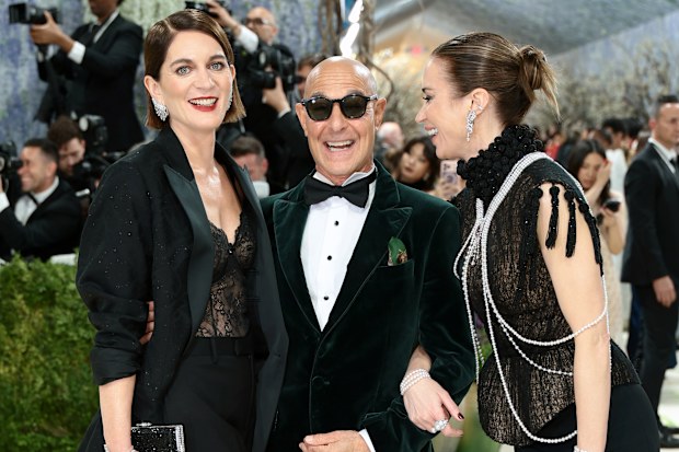 Felicity Blunt, Stanley Tucci and Emily Blunt at the 2026 Met Gala celebrating "Costume Art" at the Metropolitan Museum of Art on May 4, 2026 in New York City. 