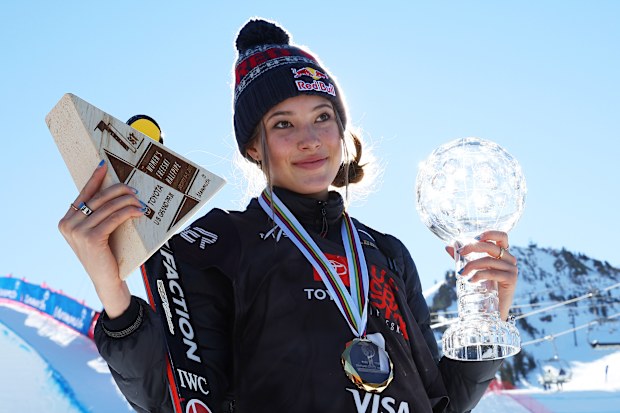 Eileen Gu of Team China poses for a picture after placing first in the Women's Freeski Halfpipe competition at the Toyota U.S. Grand Prix at Mammoth Mountain on January 08, 2022 in Mammoth, California. (Photo by Maddie Meyer/Getty Images)