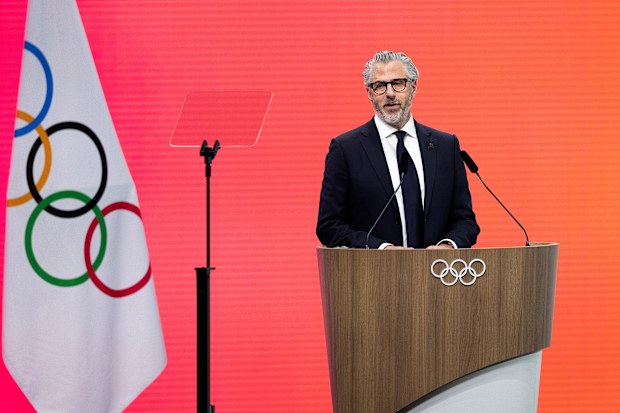 Casey Wasserman, Chairman of LA28, speaks during the IOC Session at the Main Media Centre MPC at Allianz MiCo on February 3, 2026 in Milan, Italy. 