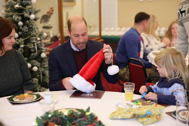 BULFORD, WILTSHIRE - DECEMBER 10: Prince William, Prince of Wales, Colonel-in-Chief, 1st Battalion Mercian Regiment, visits the Regiment for a Christmas event for families at Picton Barracks on December 10, 2024 in Bulford, Wiltshire. (Photo by Richard Pohle - WPA Pool/Getty Images)