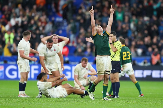 Pieter-Steph Du Toit of South Africa celebrates victory.