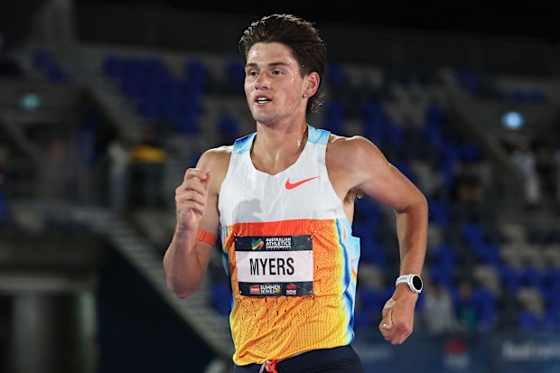 SYDNEY, AUSTRALIA - APRIL 11: Cameron Myers of Australian Capital Territory competes in the Men's 5000m Final during the 2026 Australian Athletics Championships at Sydney Olympic Park Athletic Centre on April 11, 2026 in Sydney, Australia. (Photo by Cameron Spencer/Getty Images)