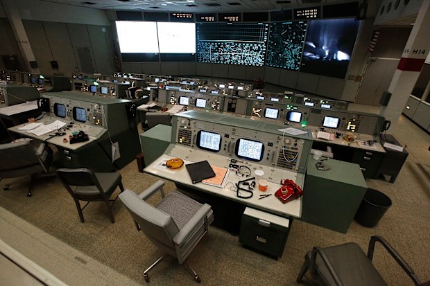 Inside Mission Control room exactly the way it was when Apollo 11 landed on the moon still intact at the NASA Center Houston, Texas, USA.