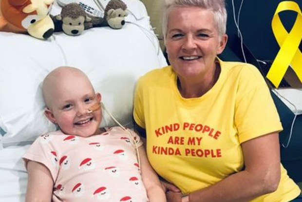 Charli Gerrey with mum Faye during cancer treatment.