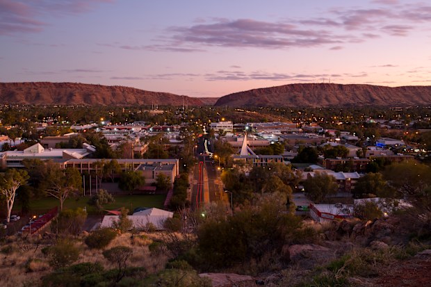 View from Anzac Hill down Hartley St on a fine winter's evening in Alice Springs, Northern Territory, Australia