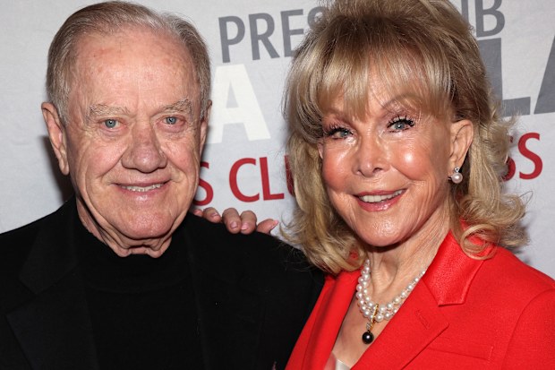 Jon Eicholtz and Barbara Eden attend the 16th Annual National Arts & Entertainment Journalism Awards Gala at Millennium Biltmore Hotel Los Angeles on December 03, 2023 