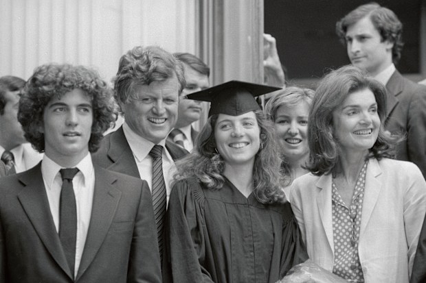 Caroline Kennedy at her graduation from Radcliffe in 1980 with John F. Kennedy Jr,. Senator Edward Kennedy, Caroline and her mother Jacqueline.