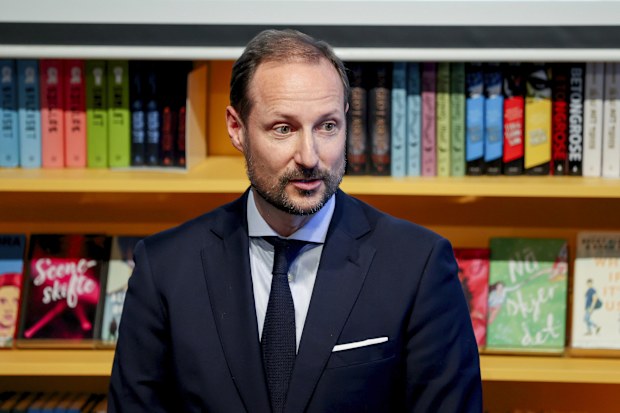 Norway's Crown Prince Haakon visits the Bergen public library and the exhibition "The hunt for the truth" in Bergen, Norway, Tuesday March 5, 2024