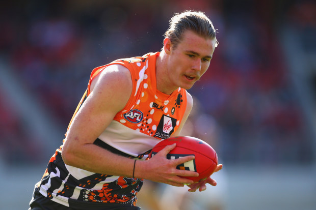  Cam McCarthy of the Giants catches the ball during the round 10 AFL match between the Greater Western Sydney Giants and the Brisbane Lions at Spotless Stadium on June 7, 2015 in Sydney, Australia. (Photo by Cameron Spencer/Getty Images)