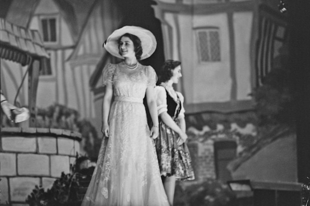 Princess Elizabeth and Princess Margaret in a Christmas pantomime at Windsor Castle, 1944