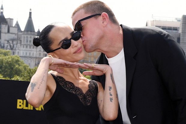 LONDON, ENGLAND - AUGUST 18: Director, writer and producer Zoë Kravitz and Channing Tatum attend the photocall for "Blink Twice" at IET London on August 18, 2024 in London, England. (Photo by Nicky J Sims/Getty Images)