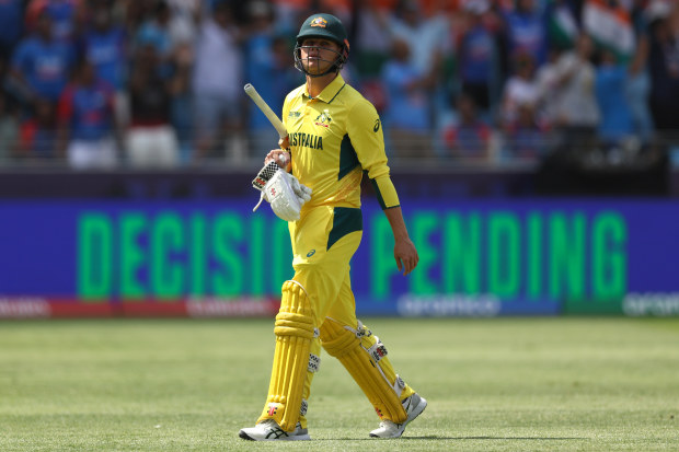 Cooper Connolly trudges off after losing his wicket.