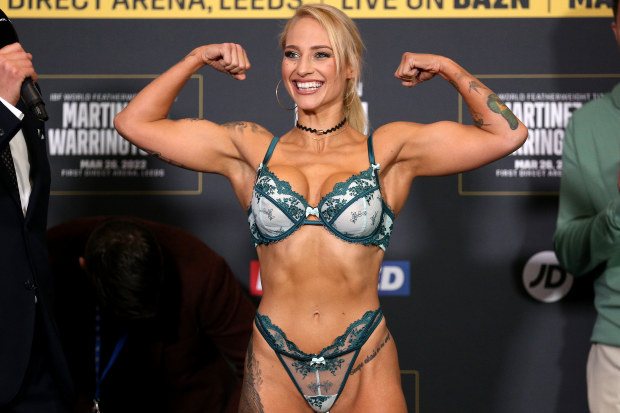 Ebanie Bridges during the weigh in before her world title fight in March. (Photo by Nigel French/PA Images via Getty Images)