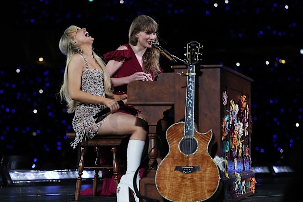 Taylor Swift performs with Sabrina Carpenter at Accor Stadium on February 23, 2024 in Sydney, Australia. (Photo by Don Arnold/TAS24/Getty Images for TAS Rights Management)